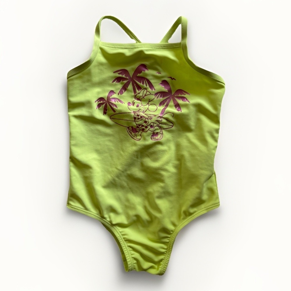 Baby Gap Disney Swimsuit Kids 3Y Green Minnie Mouse Surfing One Piece Tropical